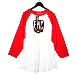 NWT Men's 3XL  Epic Games Baseball Ringer Tee T Shirt Peplum Hem Gamer Red